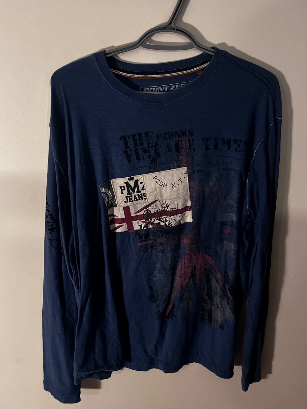 Point Zero Men’s Long Sleeve Graphic Tee - Navy Blue